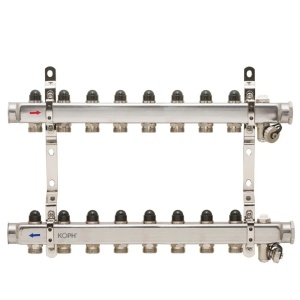 Ansamblu distribuitor pentru corpuri de incalzire, 8 cai, inox 1", KOPH/Jurgen