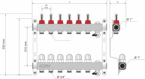 Ansamblu distribuitor pentru incalzire in pardoseala, 3 cai, KOPH, inox 1" - Img 2