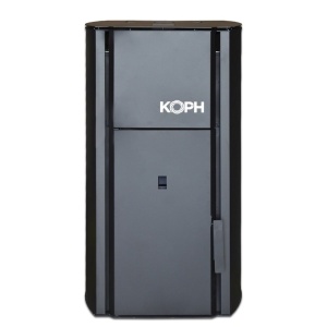 Pachet centrala cu peleti KOPH PM 25 kW, 160 mp, buncar peleti 25 kg, diametru cos fum ⌀80 mm, manta apa 28 litri, pompa recirculare si vas expansiune incorporate, Negru - Img 2