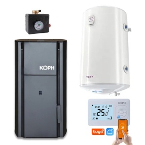 Pachet centrala pe peleti KOPH PM 25 kW, 160 mp, termostat inteligent KOPH i302, grup de siguranta si boiler termoelectric 100 litri