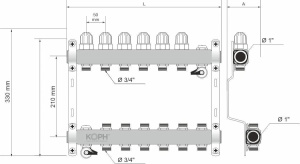 Ansamblu distribuitor pentru corpuri de incalzire, 9 cai, KOPH, inox 1" - Img 2