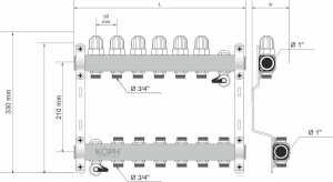 Ansamblu distribuitor pentru corpuri de incalzire, 12 cai, KOPH, inox 1" - Img 2