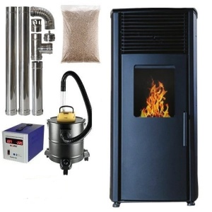 Pachet soba pe peleti KOPH PD 10 kW, cu aer cald, buncar peleti 12 kg, 60 mp, Negru