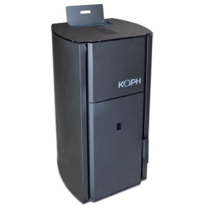 Pachet centrala cu peleti KOPH PM 25 kW, 160 mp, buncar peleti 25 kg, diametru cos fum ⌀80 mm, manta apa 28 litri, pompa recirculare si vas expansiune incorporate, Negru - Img 3