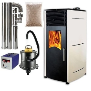 Pachet soba pe peleti KOPH PD 10 kW, cu aer cald, buncar peleti 12 kg, 60 mp, Crem