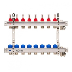 Ansamblu distribuitor pentru incalzire in pardoseala, 8 cai, inox 1", KOPH/Jurgen