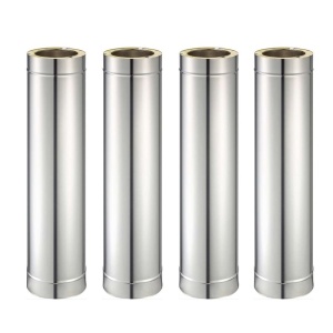 Pachet 4 bucati tub inox izolat pentru cos fum KOPH, cu perete dublu, lungime 1 m, diametru interior 80 mm