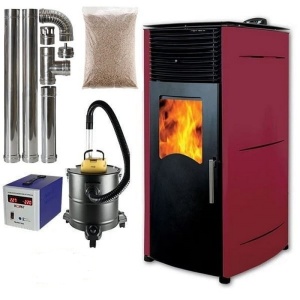 Pachet soba pe peleti KOPH PD 8 kW, cu aer cald, buncar peleti 8 kg, 40 mp, Bordo