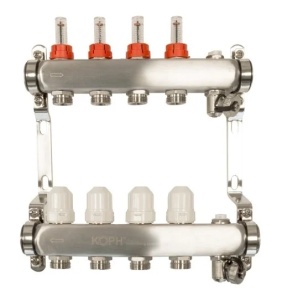 Ansamblu distribuitor pentru incalzire in pardoseala, 10 cai, KOPH, inox 1"