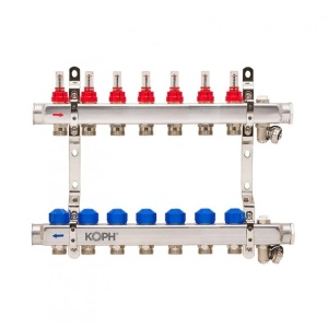 Ansamblu distribuitor pentru incalzire in pardoseala, 7 cai, inox 1", KOPH/Jurgen