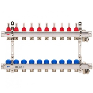 Ansamblu distribuitor pentru incalzire in pardoseala, 10 cai, inox 1", KOPH/Jurgen
