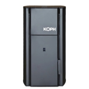 Pachet centrala cu peleti KOPH PM 30 kW, 200 mp, buncar peleti 30 kg, diametru cos fum ⌀80 mm, manta apa 30 litri, pompa recirculare si vas expansiune incorporate, Negru - Img 2