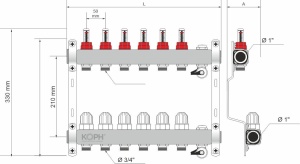 Ansamblu distribuitor pentru incalzire in pardoseala, 13 cai, KOPH, inox 1" - Img 2