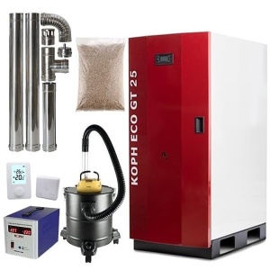 Pachet centrala termica cu peleti KOPH GT 25 kW, pompa de circulatie, vas de expansiune, supapa de siguranta, display electronic