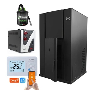 Pachet Smart Control - Centrala peleti KOPH PM 35 KW, 230 mp, diametru cos fum ⌀100 mm, pompa recirculare si vas expansiune incorporate, Negru + Termostat inteligent KOPH I302 WiFi + Aspirator cenusa 1000W + Stabilizator tensiune