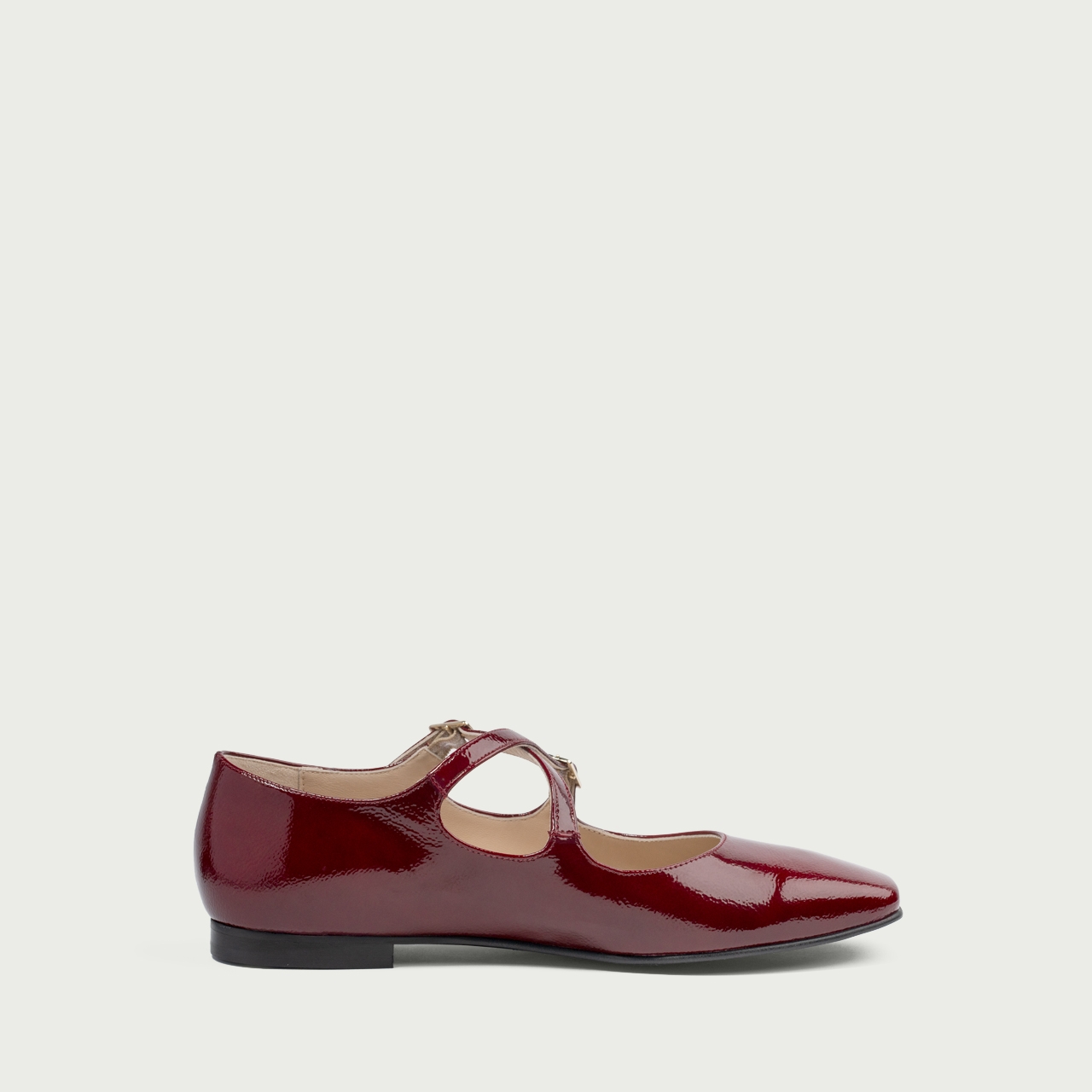 Balerini bordo cu vârful pătrat Christinne din piele naturală lăcuită - Img 3