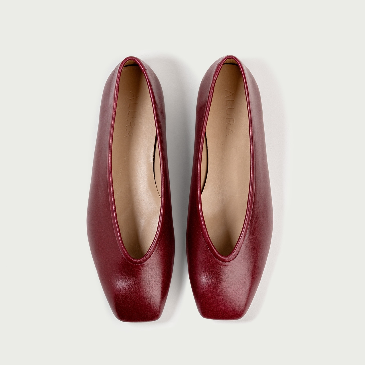 Balerini burgundy cu vârf pǎtrat Ivone din piele naturală - Img 5