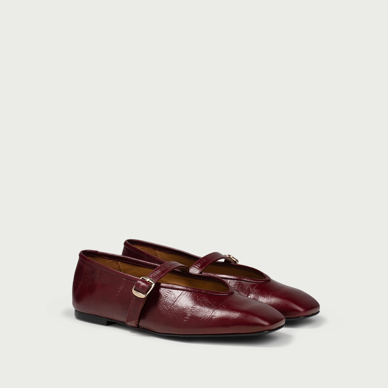Balerini burgundy cu vârf pǎtrat Jacquelyn din piele naturală - Img 4