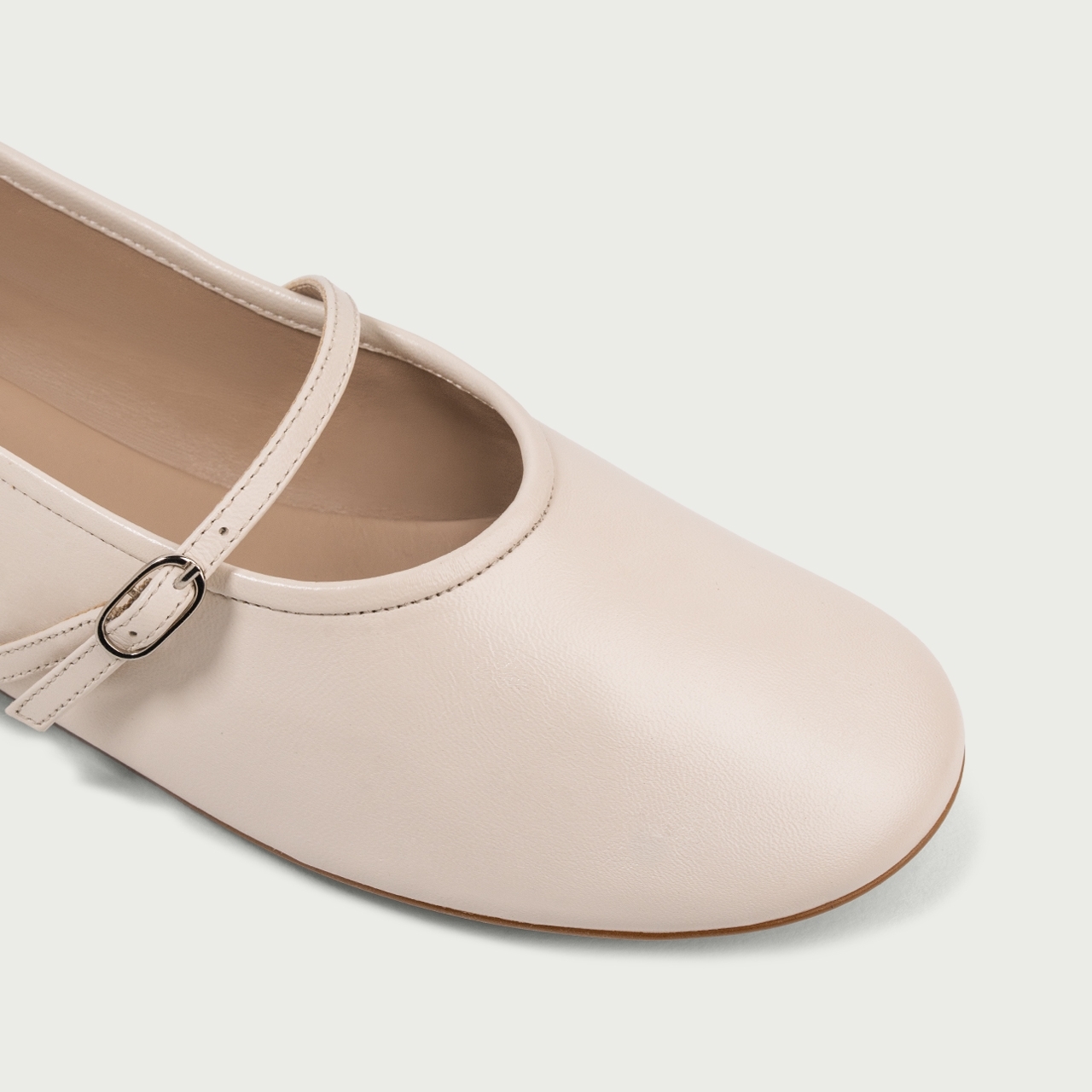 Balerini cu vârf rotund ivoire Noa din piele naturală - Img 3