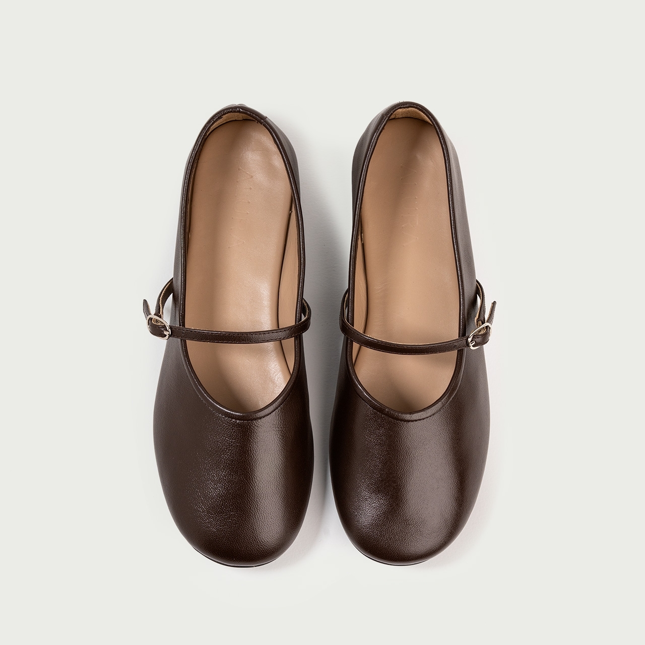 Balerini cu vârf rotund maro ciocolatiu Noa din piele naturală - Img 4