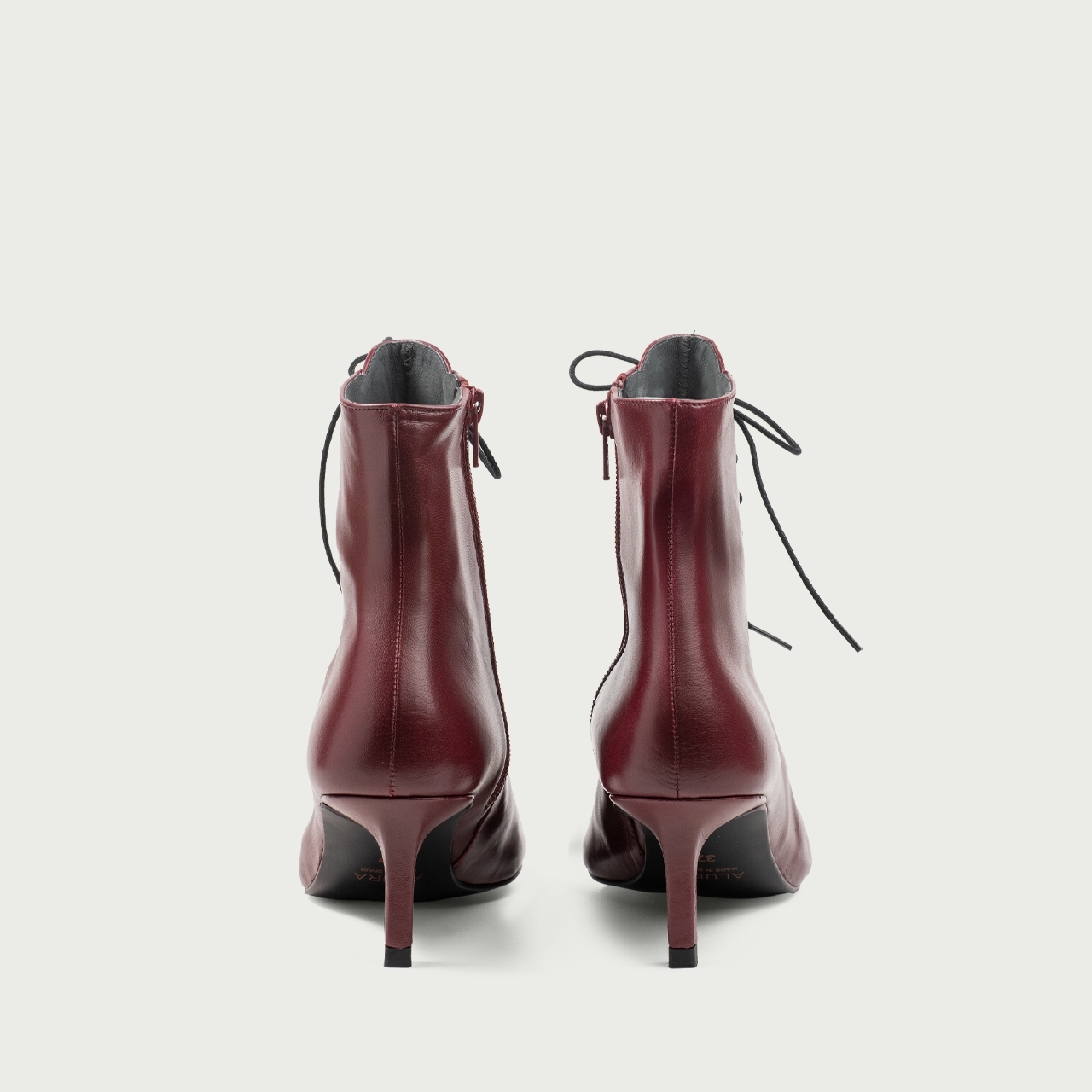 Botine burgundy cu șiret și toc subțire Danica din piele naturală - Img 4