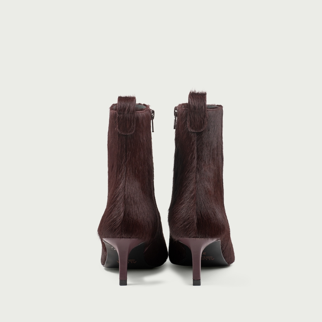 Botine burgundy cu toc subțire Alicia din piele naturală cu păr - Img 7
