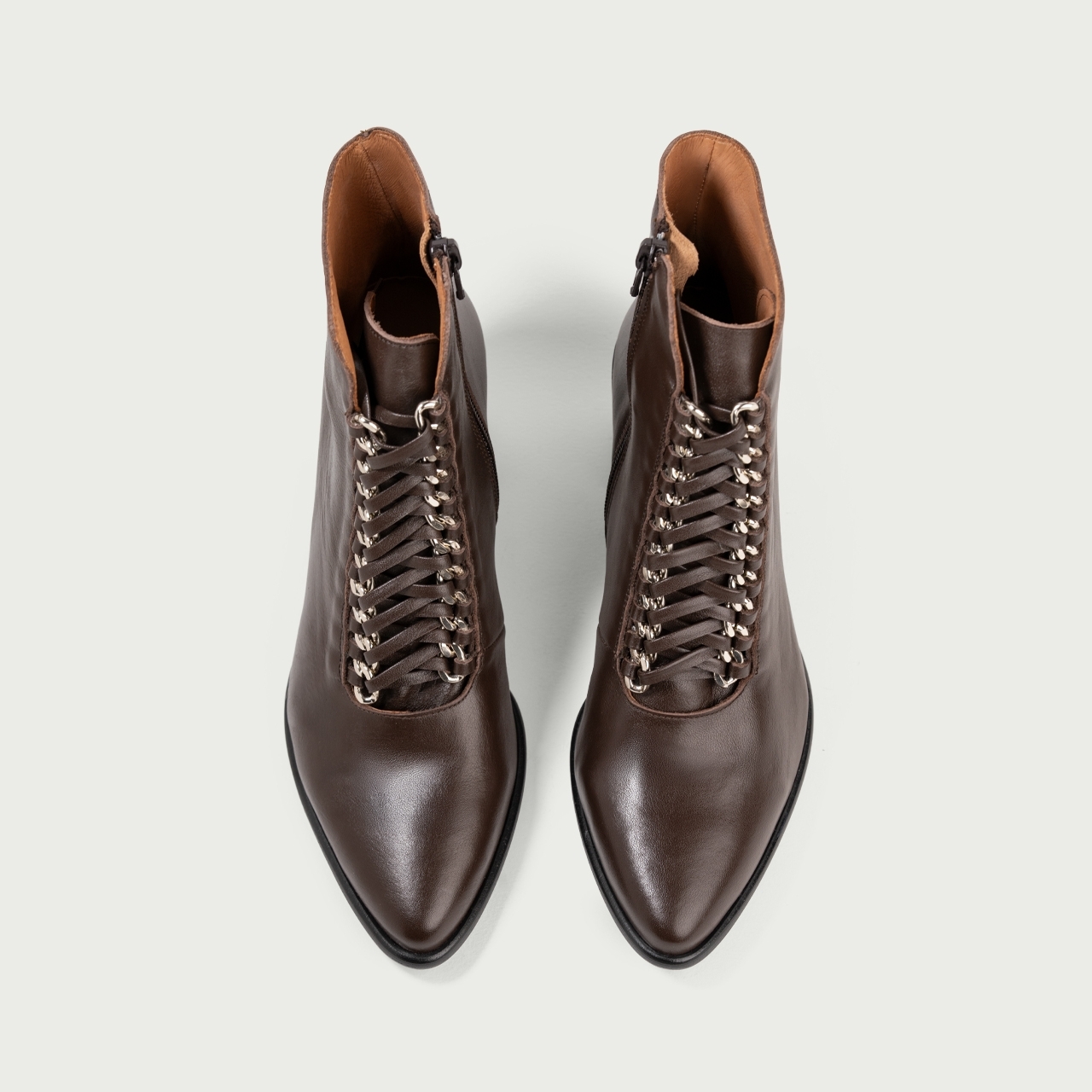 Botine cu șiret și toc gros Danielle din piele naturală maro ciocolatiu - Img 3