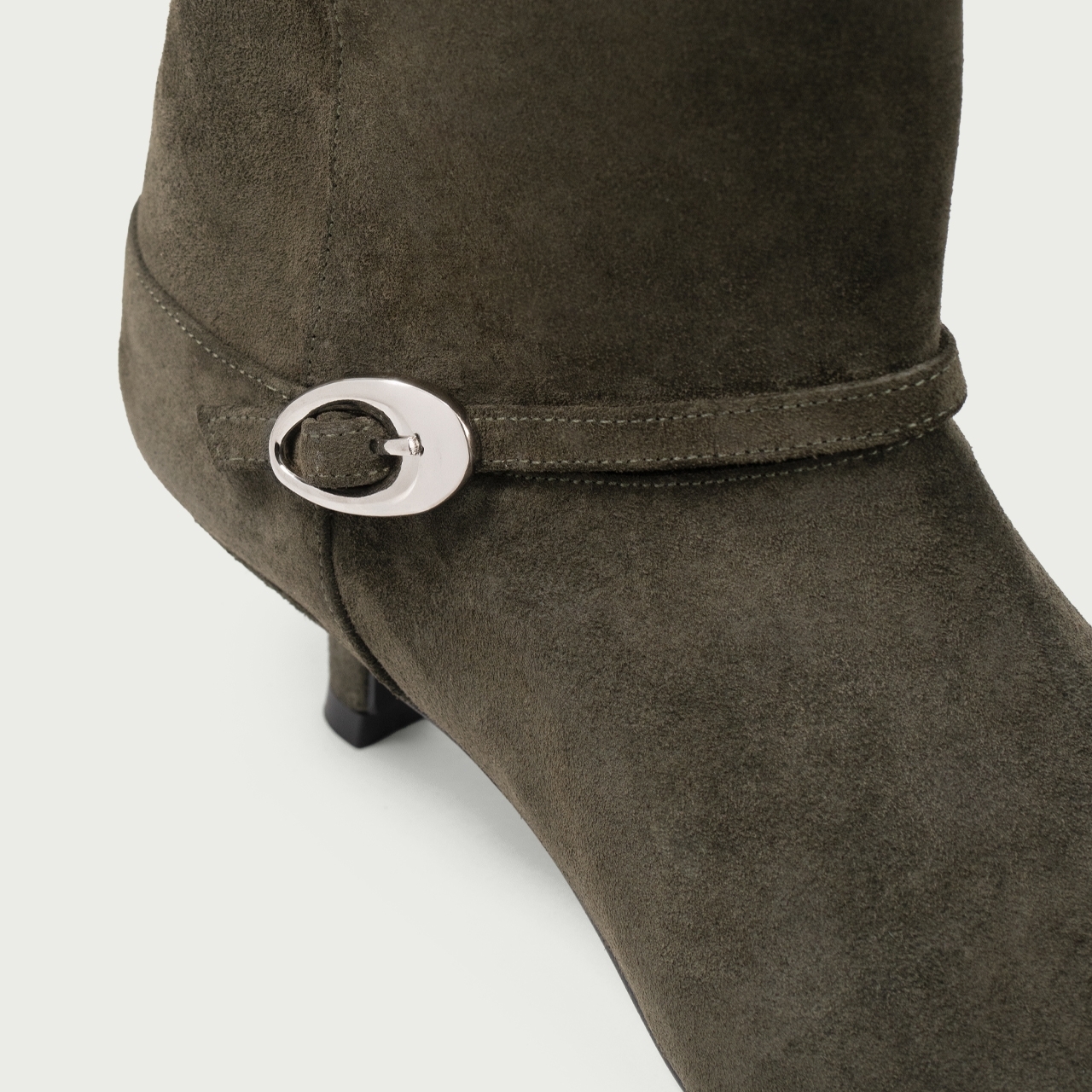Botine cu toc mic khaki Amal din piele întoarsă naturală - Img 5