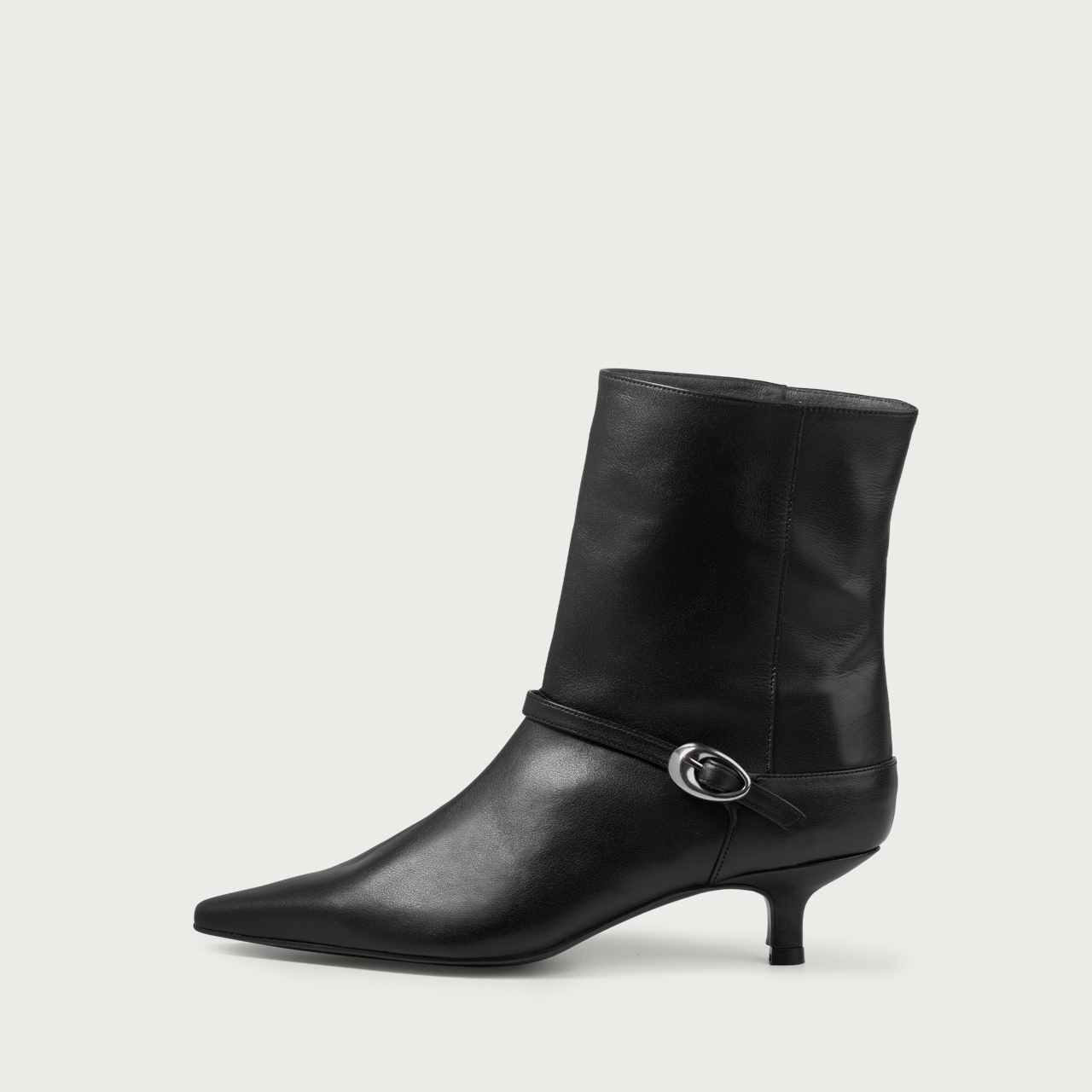 Botine cu toc mic negre Amal din piele naturală - Img 1