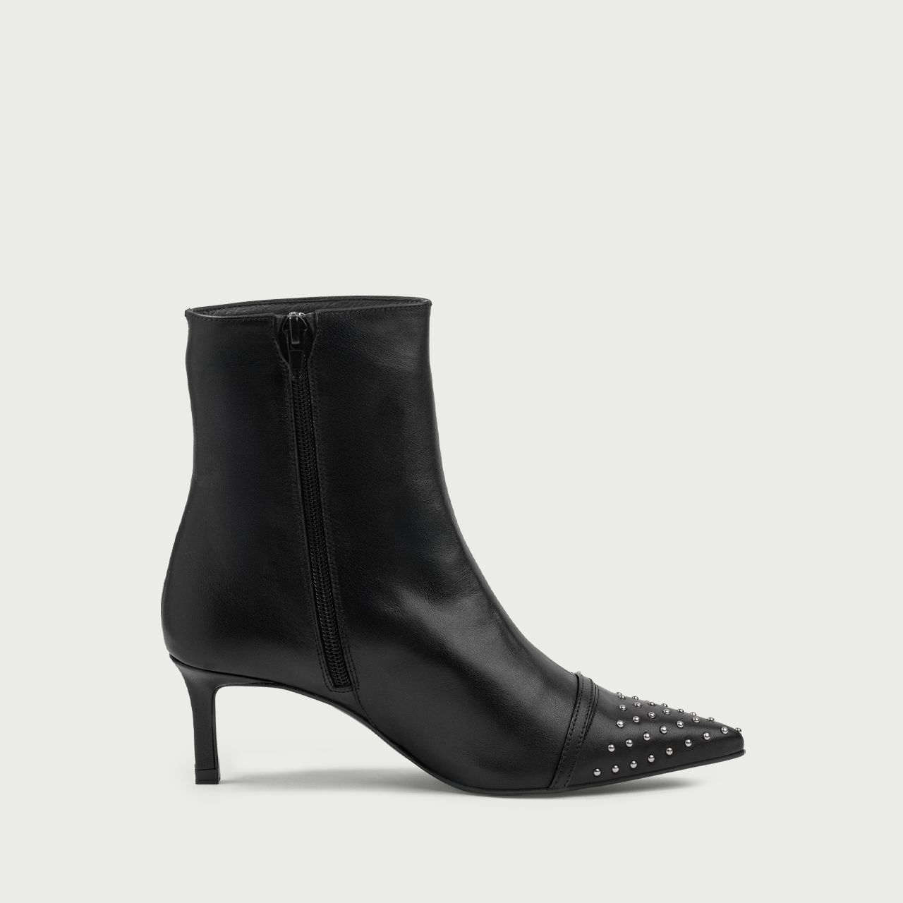 Botine negre cu toc subțire și ținte Samira din piele naturală - Img 7