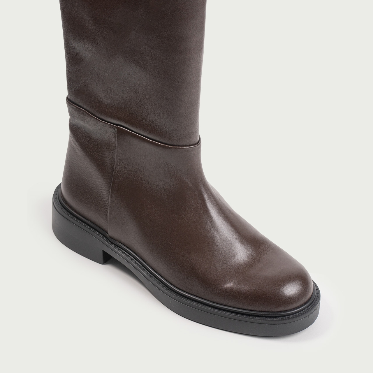 Cizme lungi cu talpă joasă maro ciocolatiu Maxine din piele naturală - Img 7