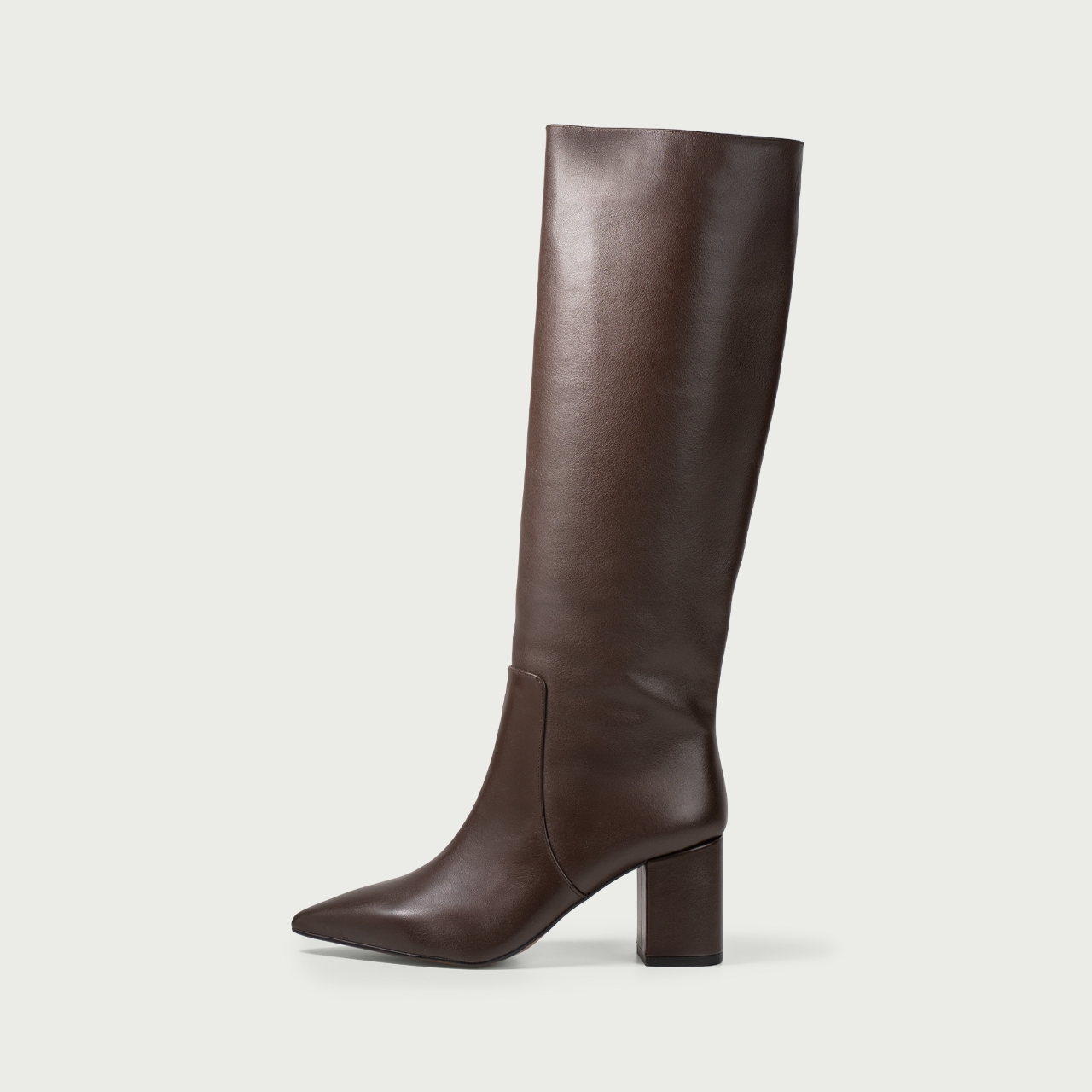 Cizme lungi maro ciocolatiu cu toc gros Aisha din piele naturală - Img 1
