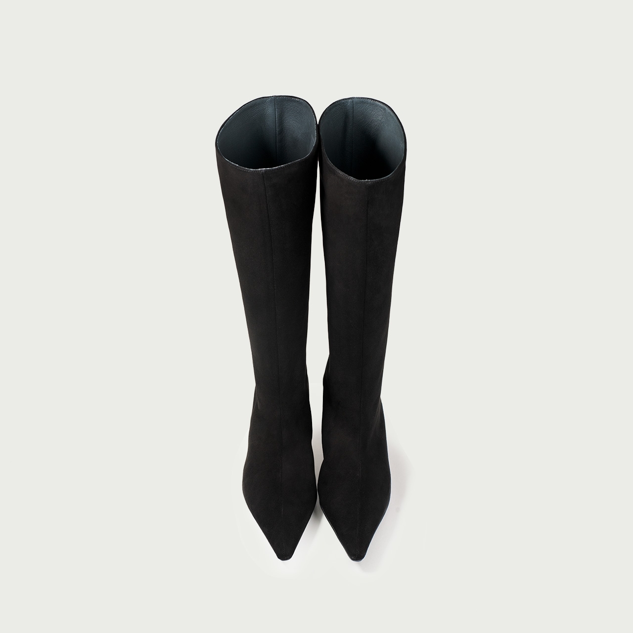 Cizme lungi negre cu toc mic Imani din piele întoarsă naturală - Img 5