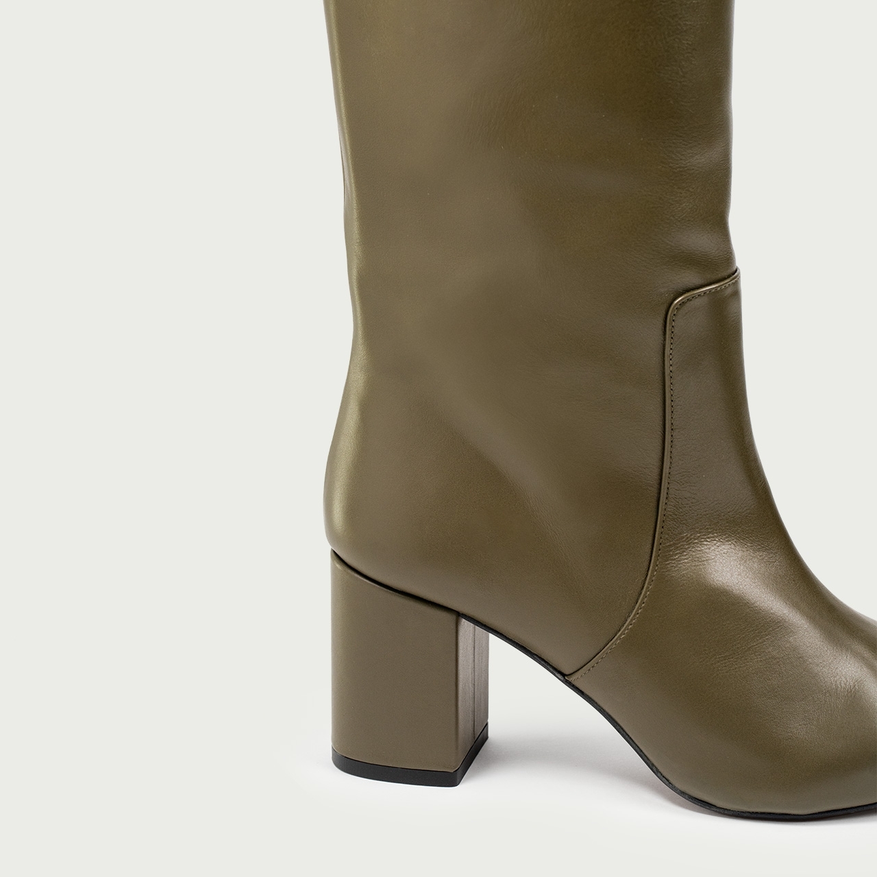 Cizme lungi olive cu toc gros Aisha din piele naturală - Img 7