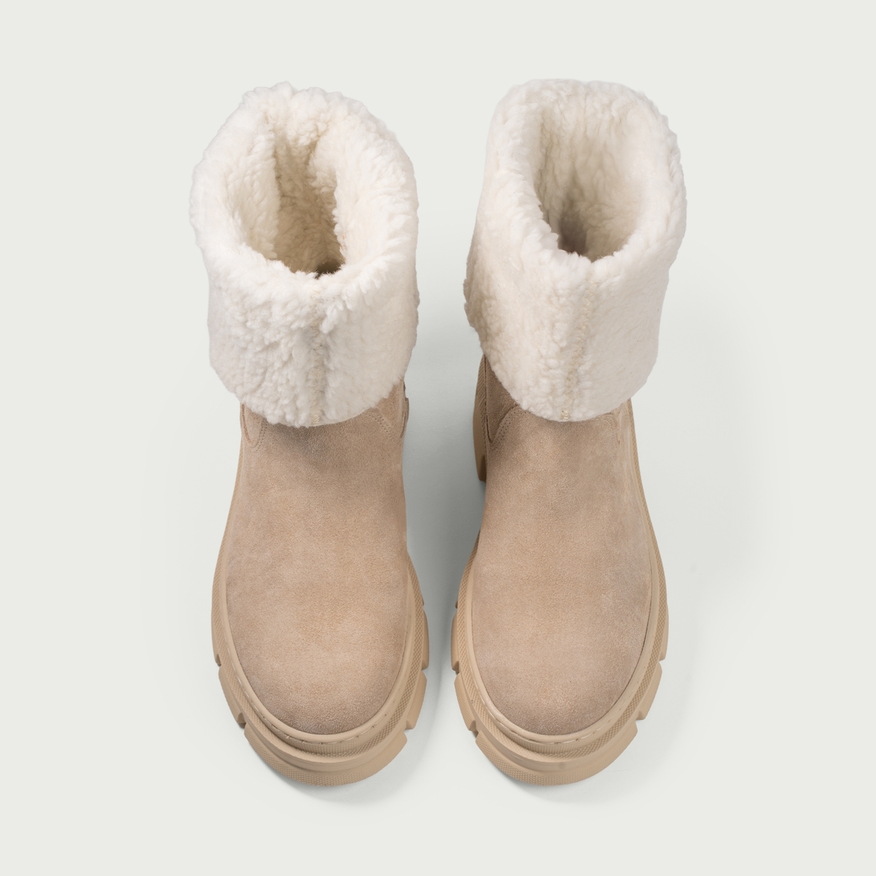 Ghete damă înalte bej Caro din piele întoarsă naturală - Img 3