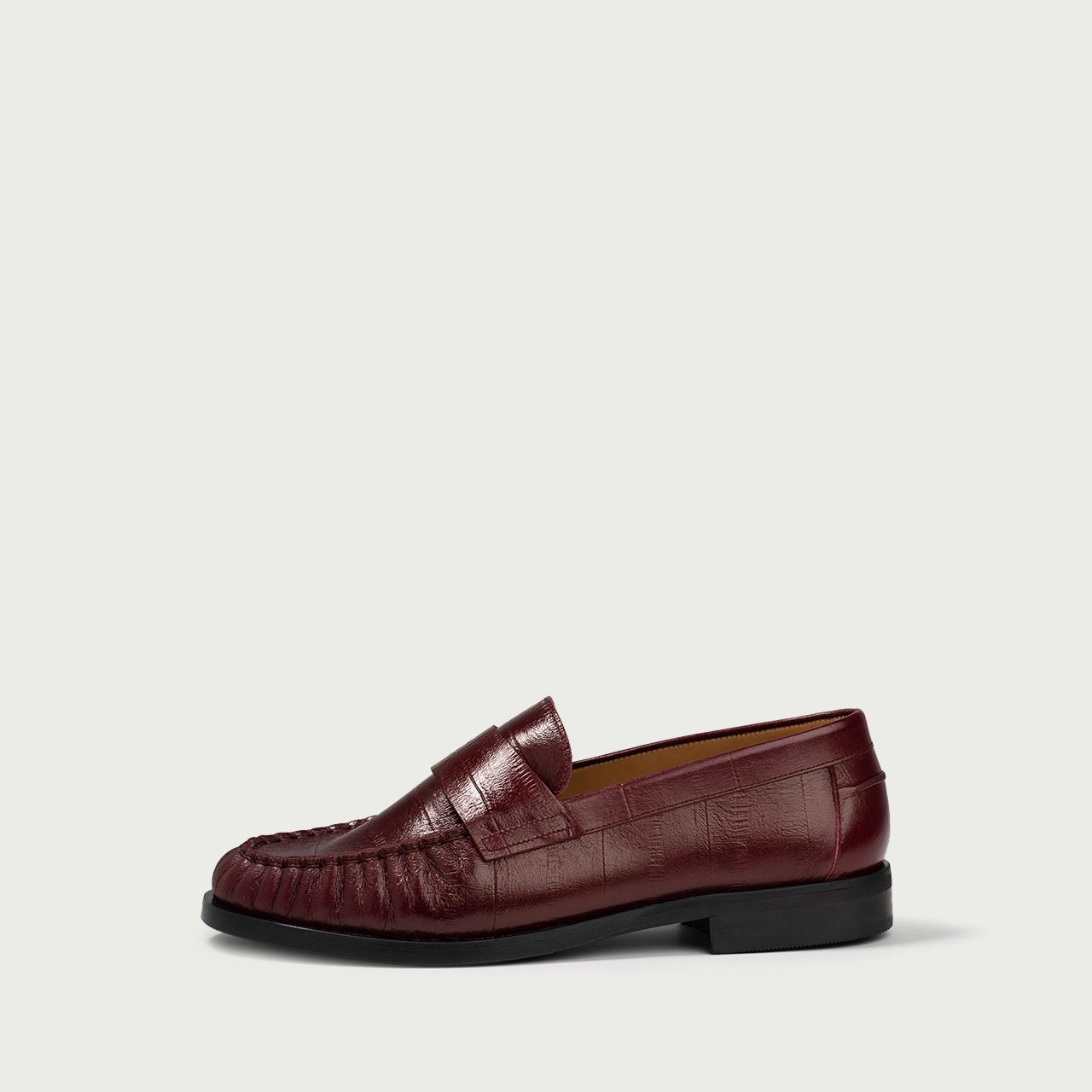 Mocasini burgundy Franca din piele naturală embosată - Img 1