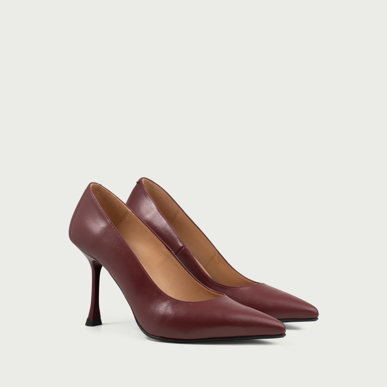 Pantofi cu toc subțire burgundy Hariette din piele naturală - Img 2