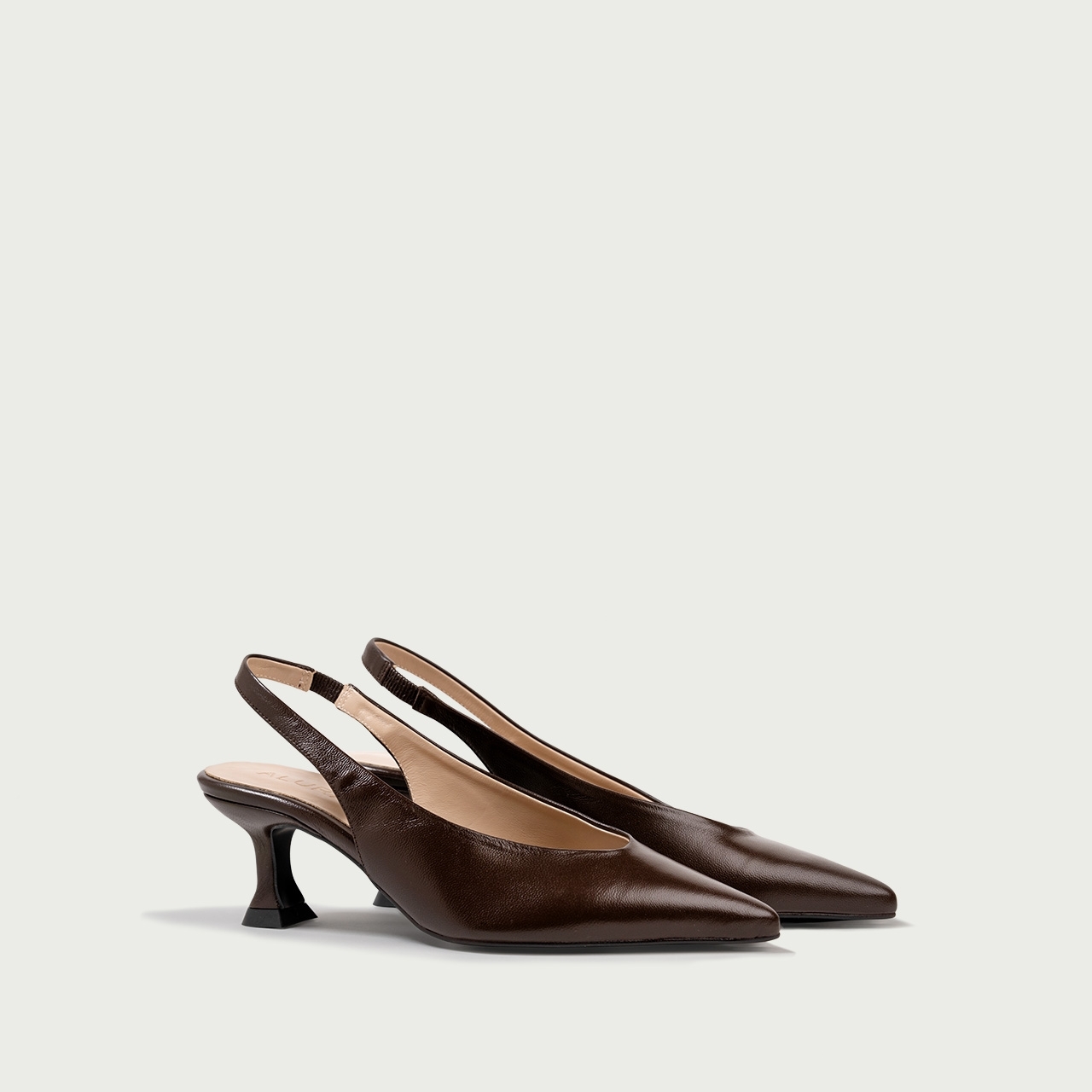 Pantofi decupați cu toc subțire maro ciocolatiu Antonella din piele naturală - Img 2