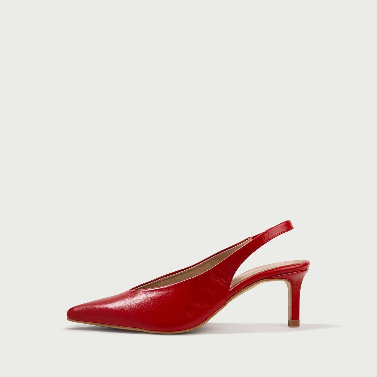 Pantofi decupați cu toc subțire roșii Michele din piele naturală - Img 1
