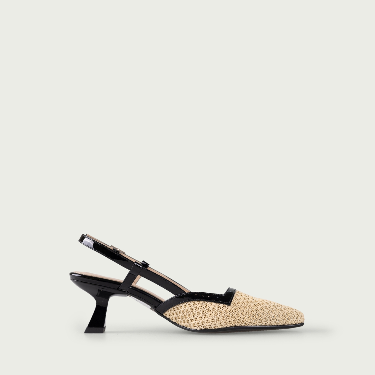 Pantofi decupați cu toc subțire Tania din piele naturalǎ și material textil tip rafie - Img 5