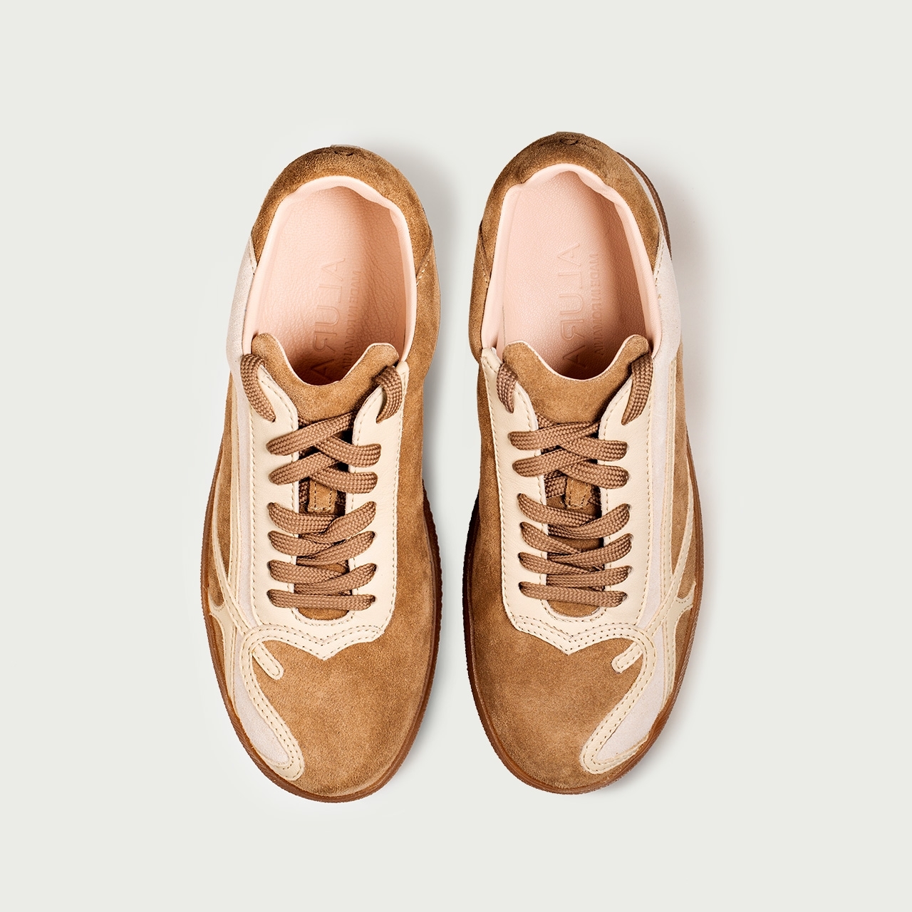 Pantofi sport nude Alma 002 din piele întoarsă naturală - Img 11