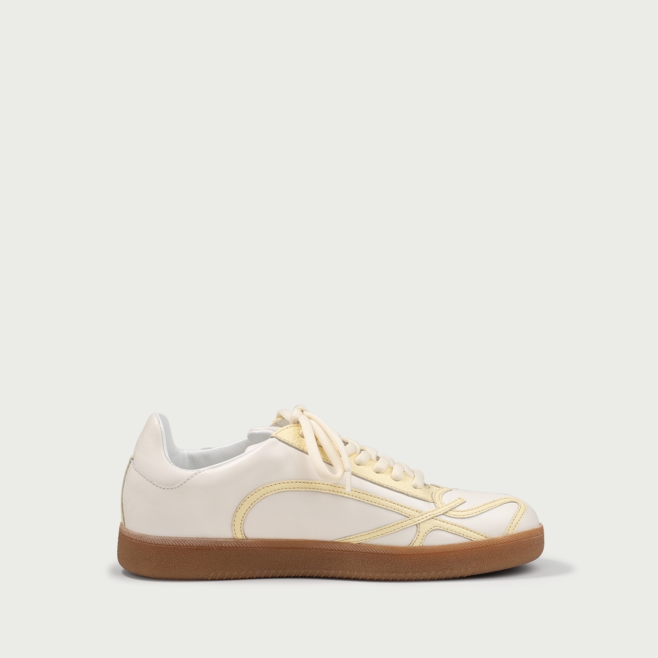 Pantofi sport off white cu detalii galbene Alma 001 din piele naturală - Img 7