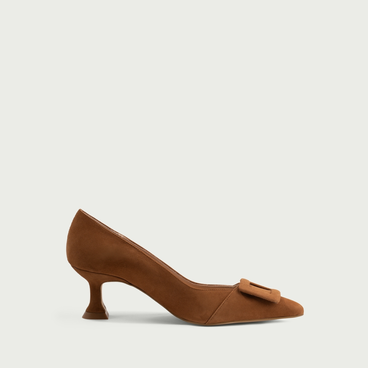 Pantofi stiletto camel cu accesoriu geometric Alana din piele întoarsă naturală - Img 6