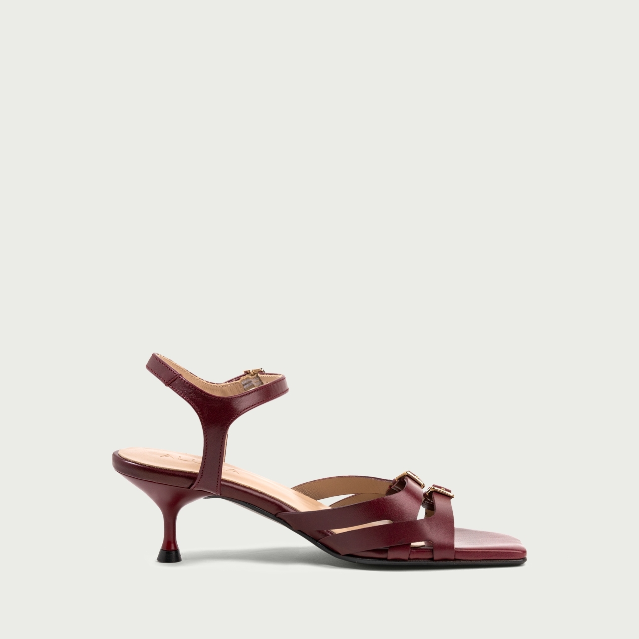 Sandale cu toc subțire bordo Veronica din piele naturalǎ - Img 6