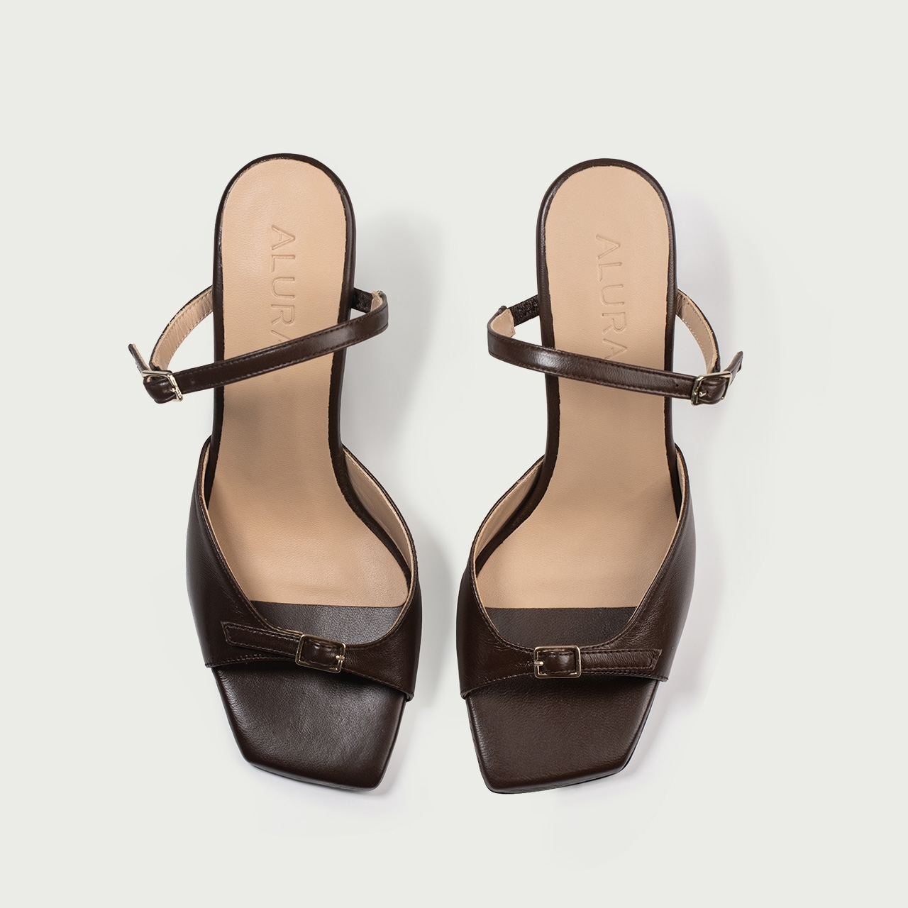 Sandale cu toc subțire maro ciocolatiu Valentina din piele naturală - Img 4