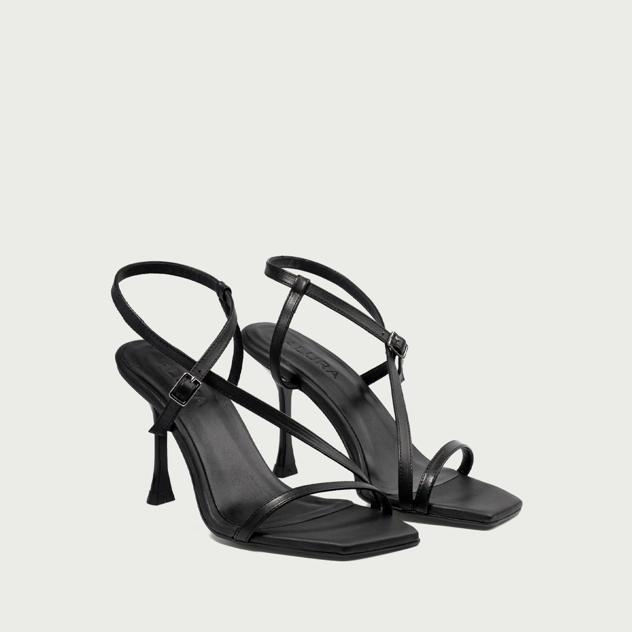 Sandale cu toc subțire negre Amaia din piele naturală - Img 2
