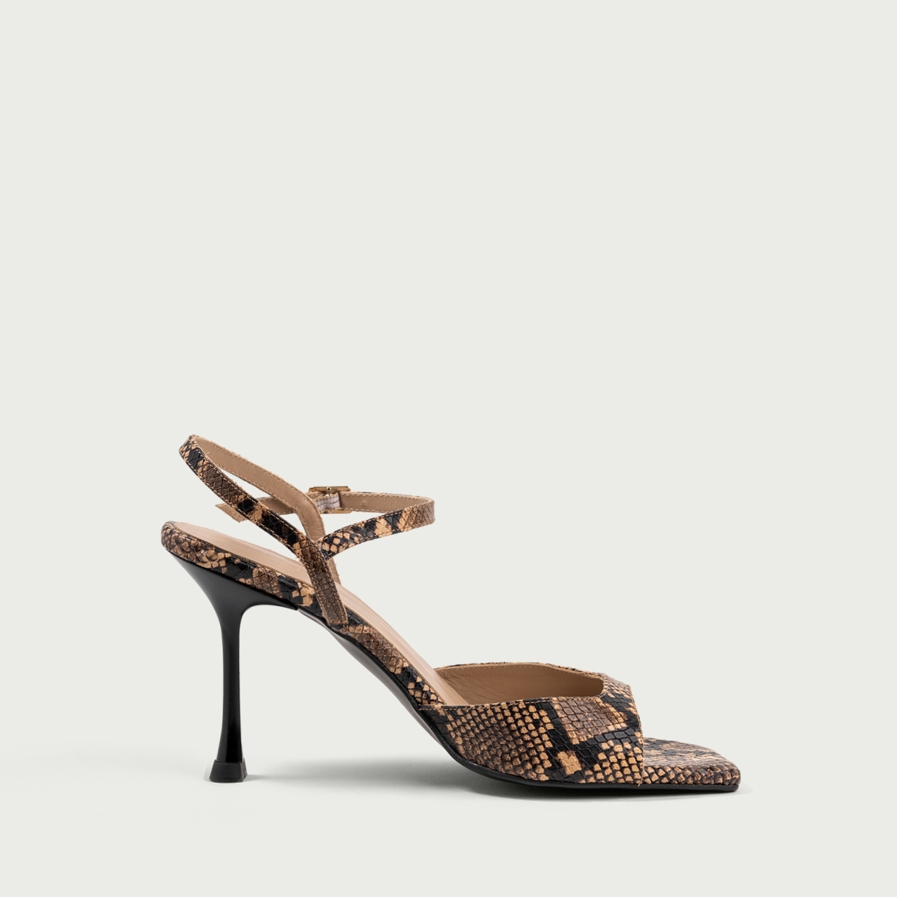 Sandale cu toc subțire snake print Yza din piele naturală - Img 4