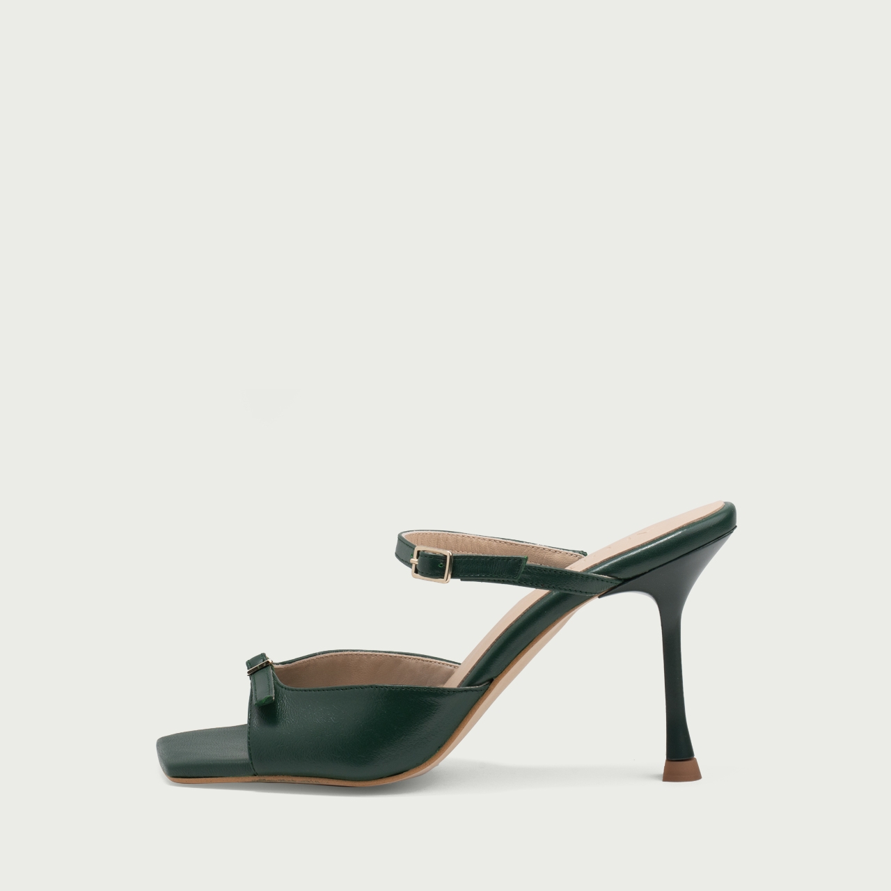 Sandale elegante cu toc subțire verde închis Valentina din piele naturalǎ - Img 1