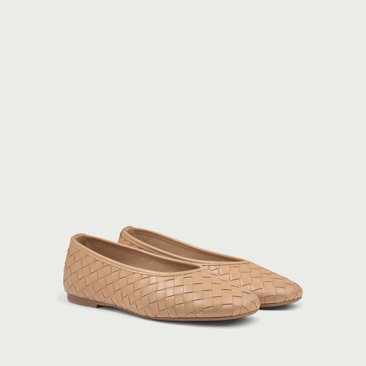 Balerini cu vârf rotund camel deschis Esme din piele naturală împletită - Img 2