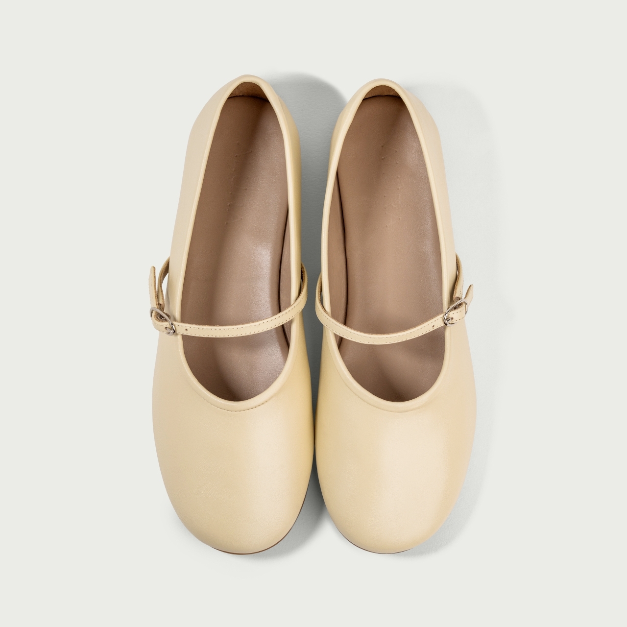 Balerini cu vârf rotund galben deschis Noa din piele naturală - Img 4